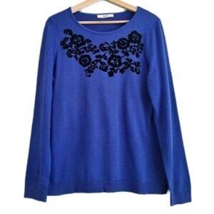 ALIA Missy Sweater Fine Knit Crewneck Cobalt Blue Sz M